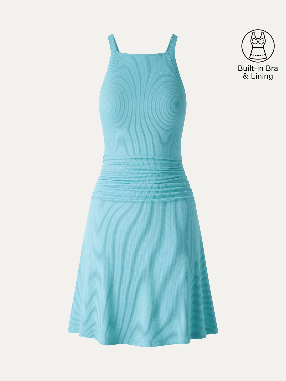 OGLmove Women's CoolTouch Square Neck Ruched Mini Bra Dress