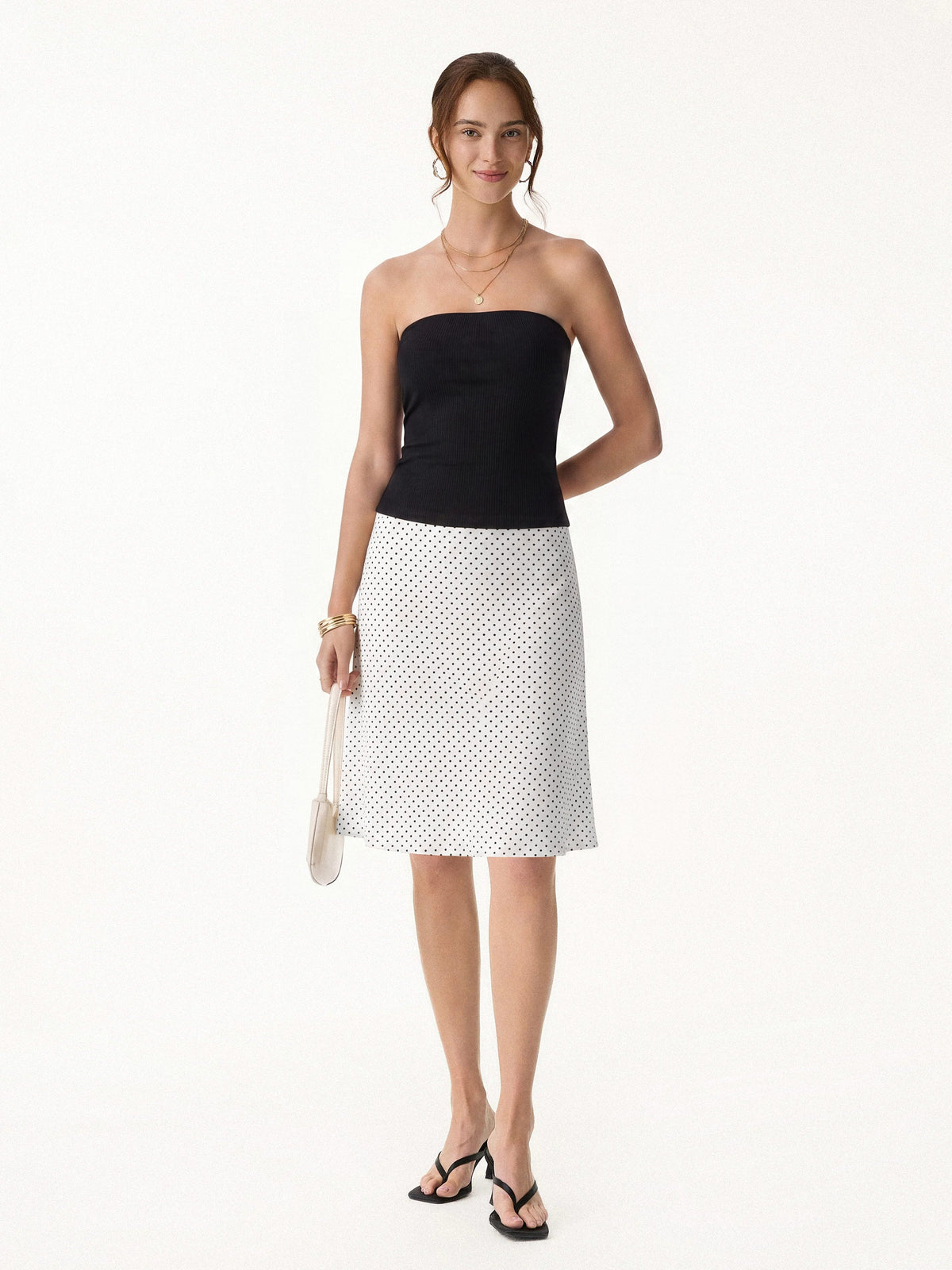 Women's Stretch Cotton Polka Dot A-Line Flare Skirt
