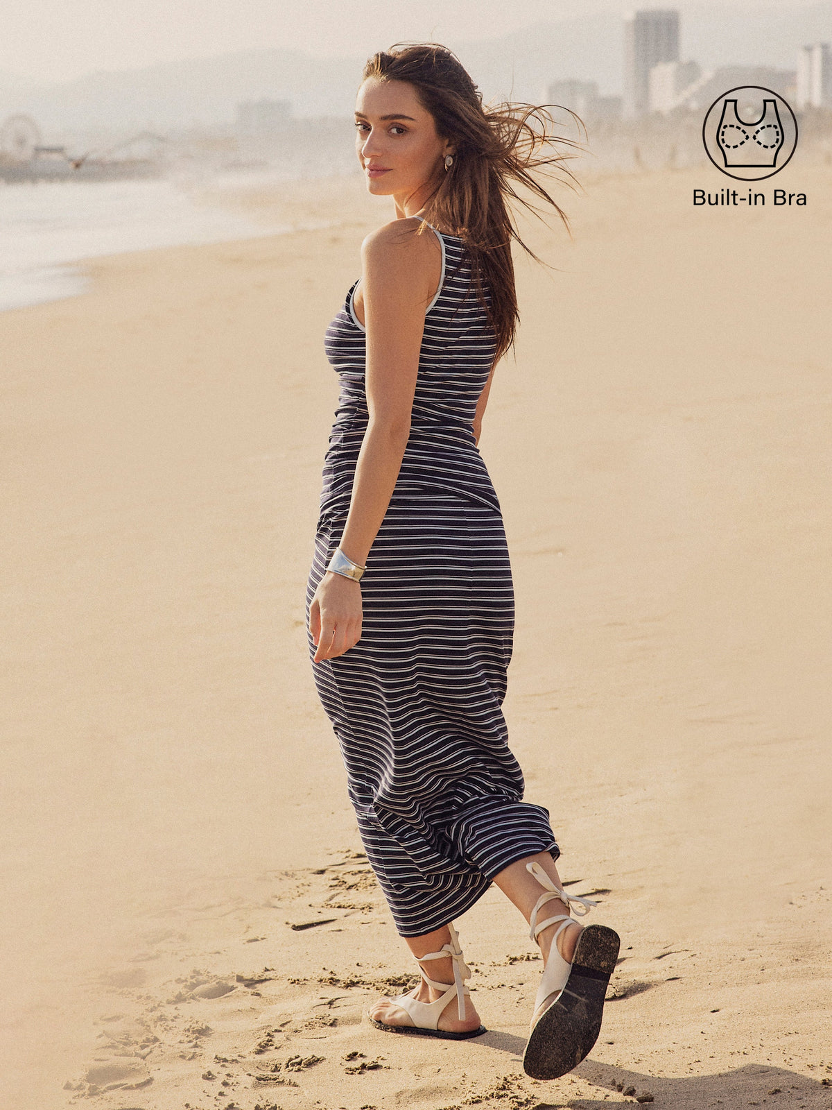 OGLmove Women's Striped Bra Top and Low Rise Midi Skirt Set