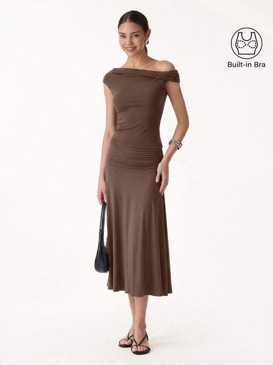 Women's 2-Piece Brami Top and Side Ruched Midi Skirt Set