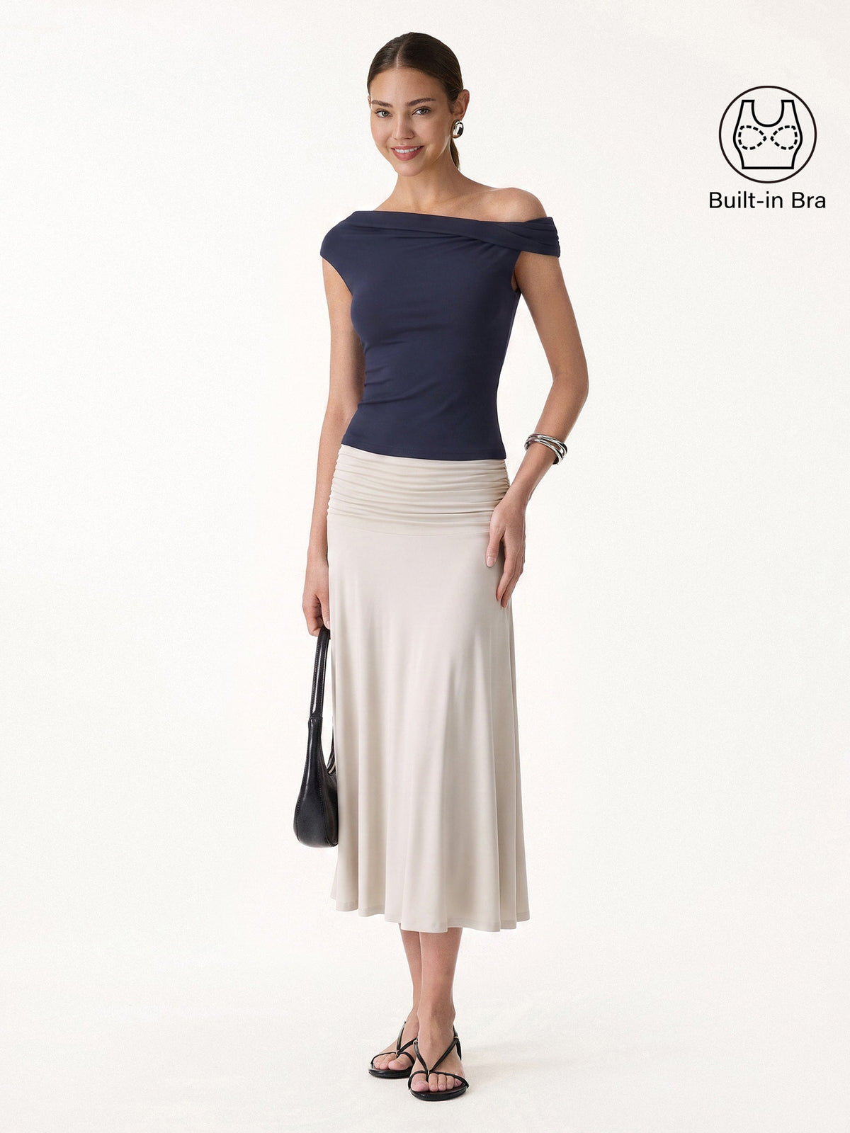 Women's 2-Piece Brami Top and Side Ruched Midi Skirt Set