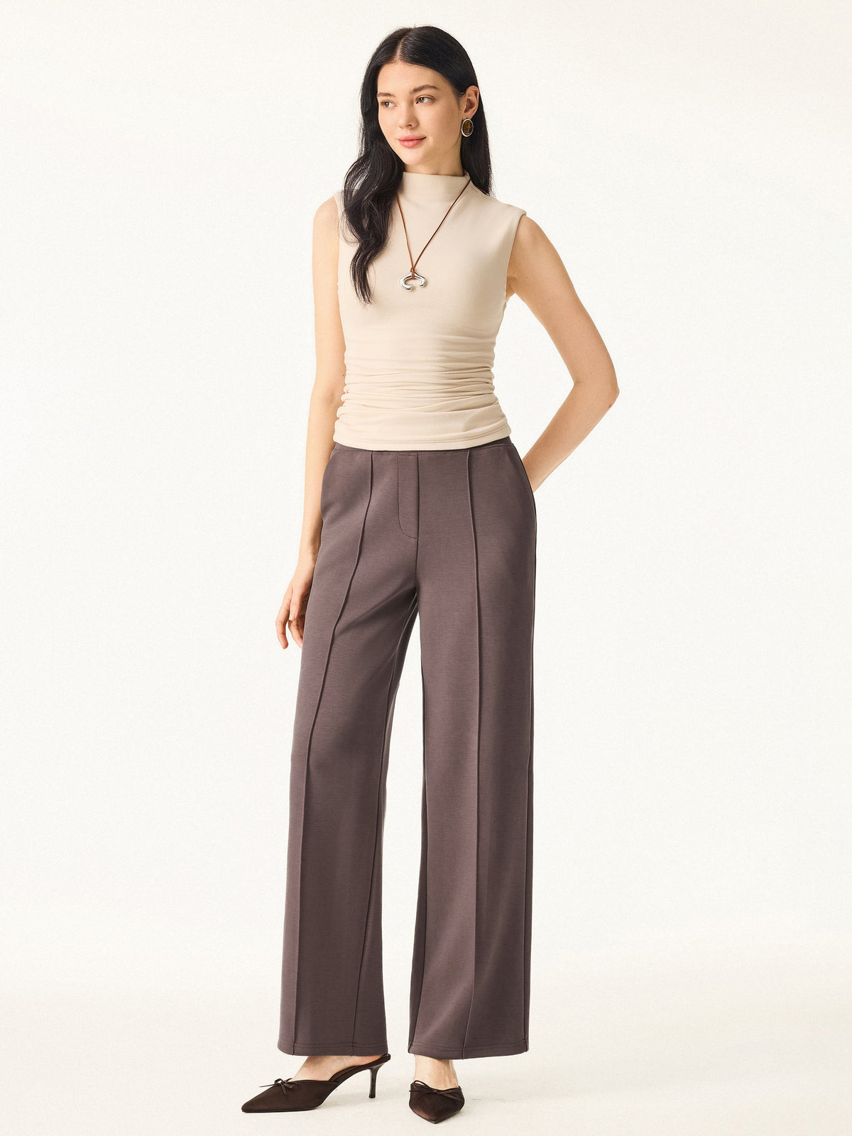 OGLmove Women's Wrinkle-Resistant Mid Rise Straight Leg Pants