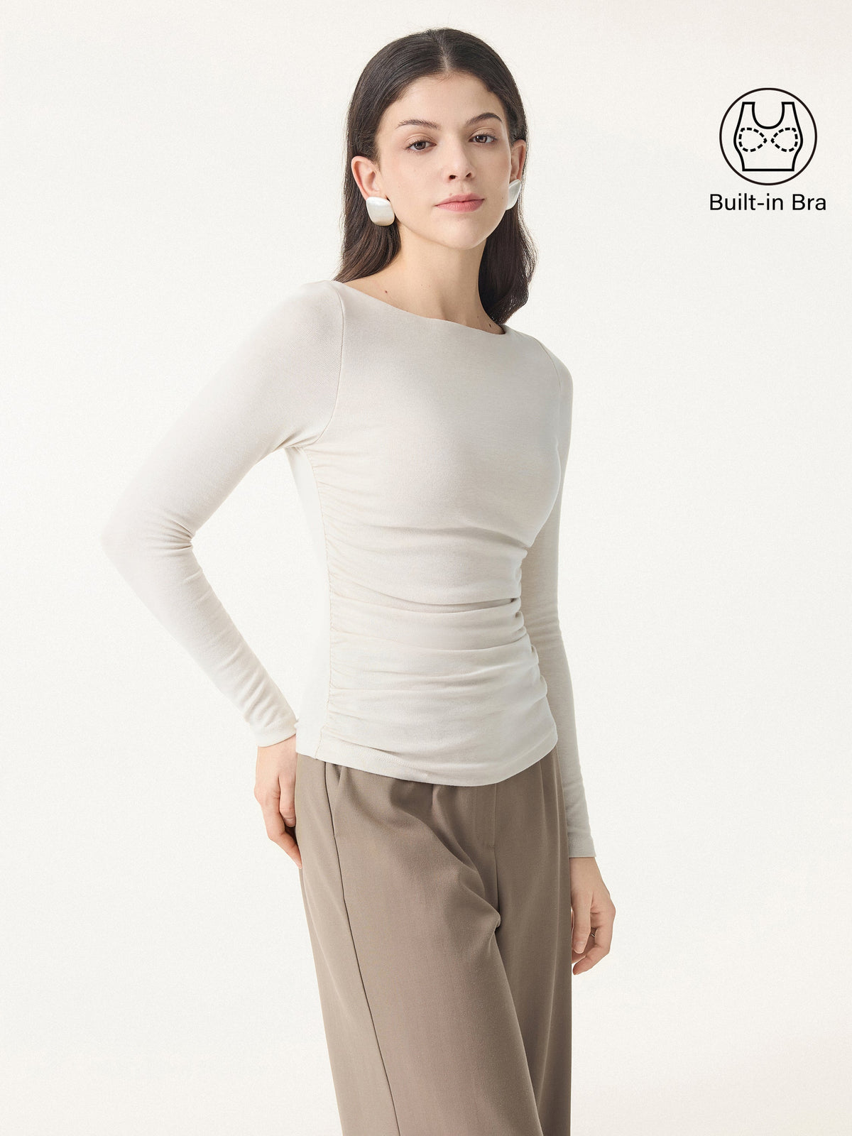 OGLmove Women's Boatneck Ruched Bra Top & Drapey A-Line Maxi Skirt Set