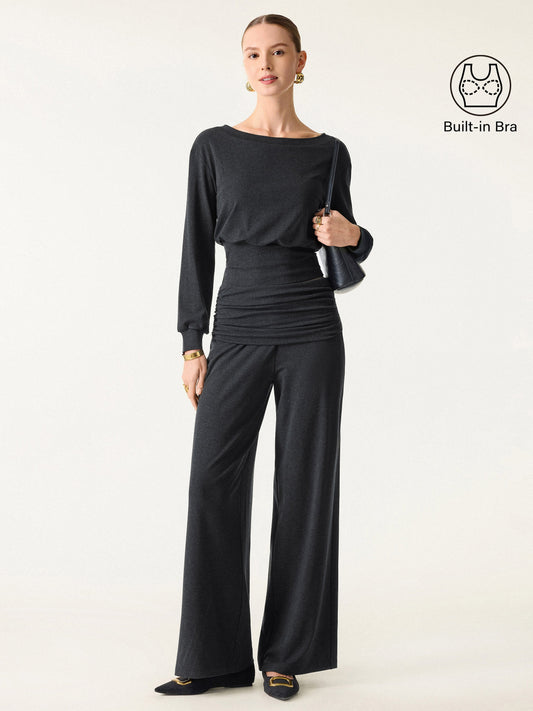 OGLmove Women's 2-Piece Boatneck Bra and Wide-Leg Pants Set