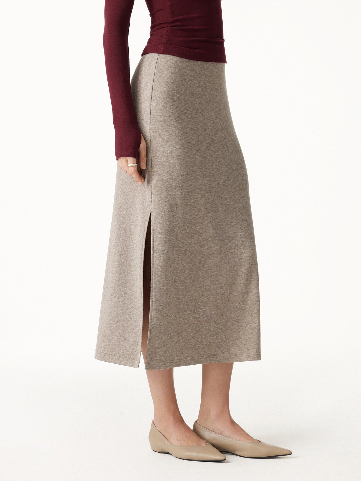 OGLmove Women's Eco-Mousse Side-Slit A-Line Midi Skirt