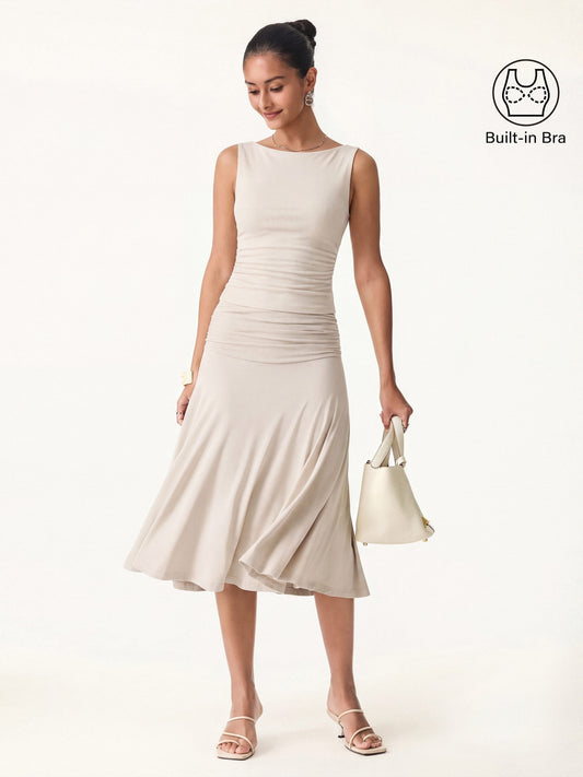 OGLmove Women's Open Back Bra Tank & Side Ruched Midi Skirt Set