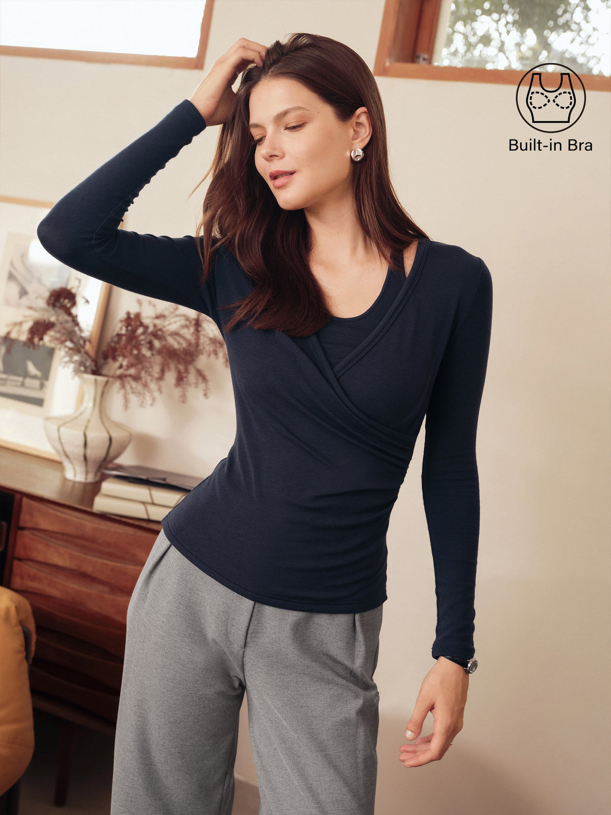OGLmove Women's Eco-MiYaMoon Cashmere Cami and Surplice Ruched Top Set