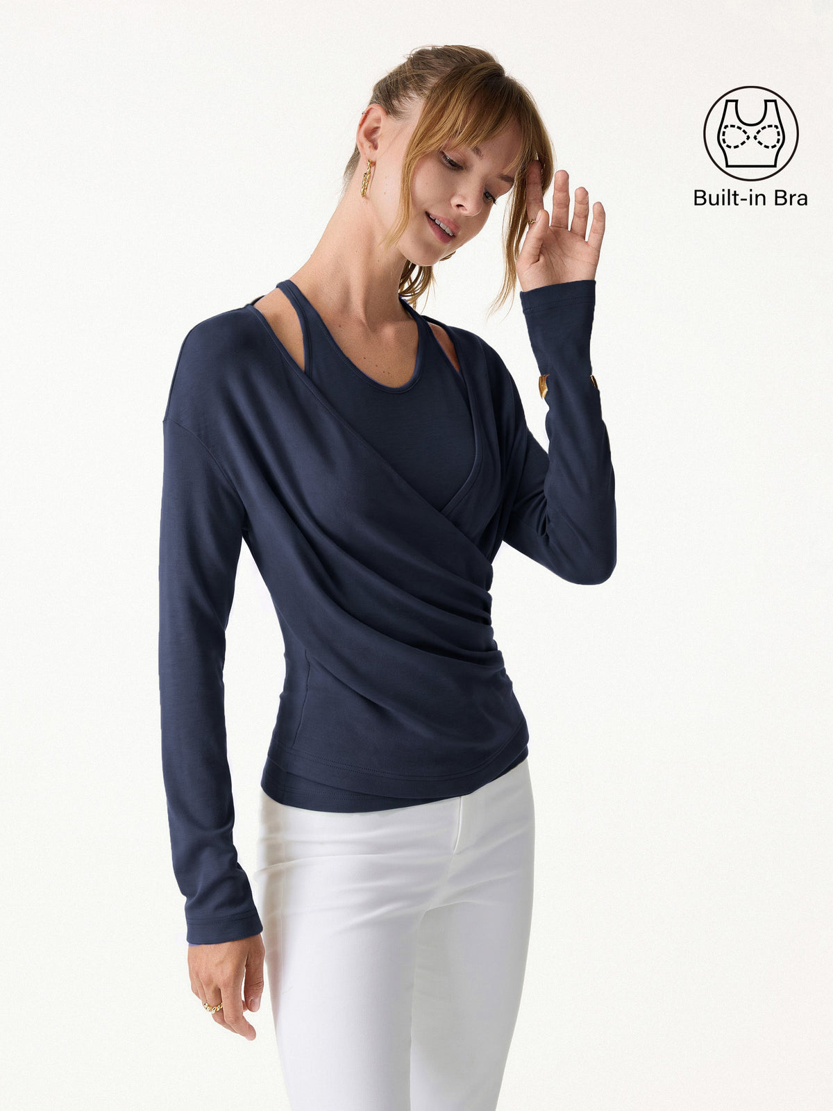 OGLmove Women's Eco-MiYaMoon Cashmere Cami and Surplice Ruched Top Set