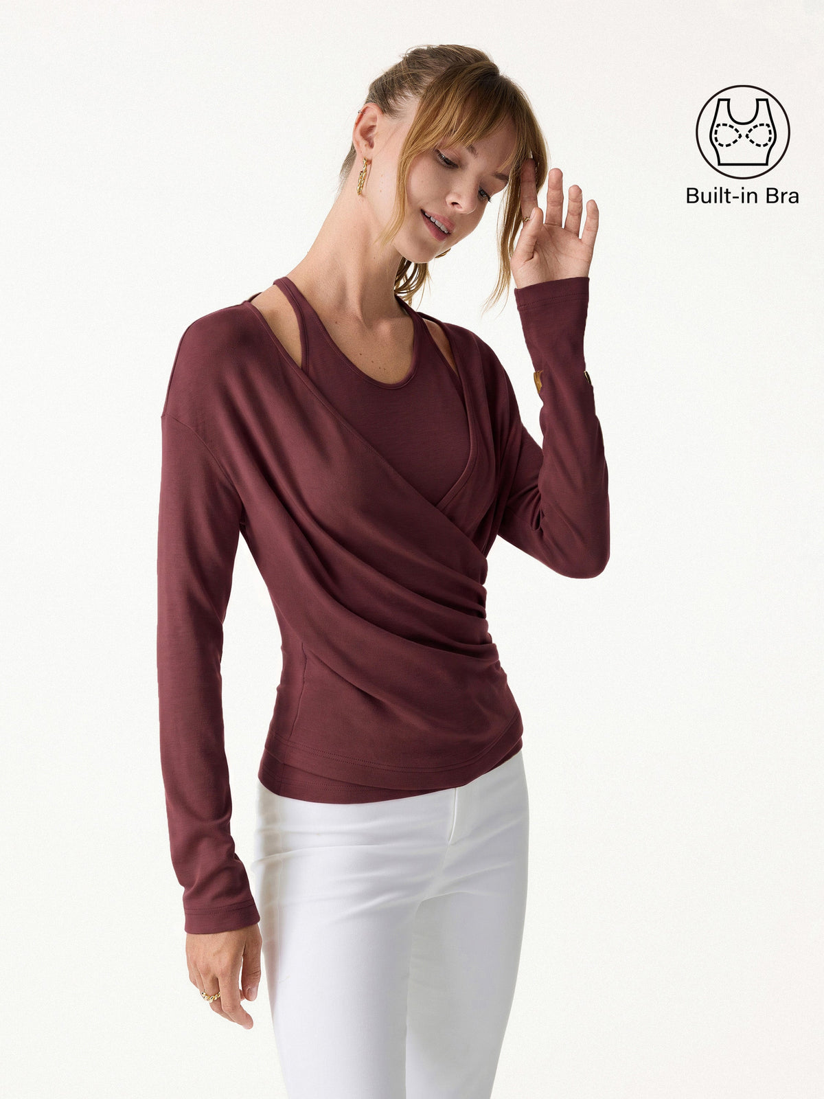 OGLmove Women's Eco-MiYaMoon Cashmere Cami and Surplice Ruched Top Set