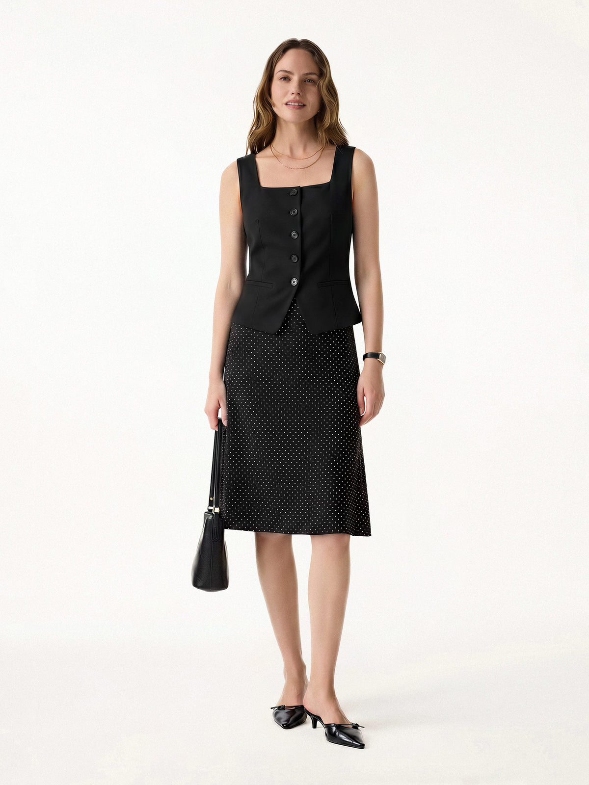 Women's Stretch Cotton Polka Dot A-Line Flare Skirt