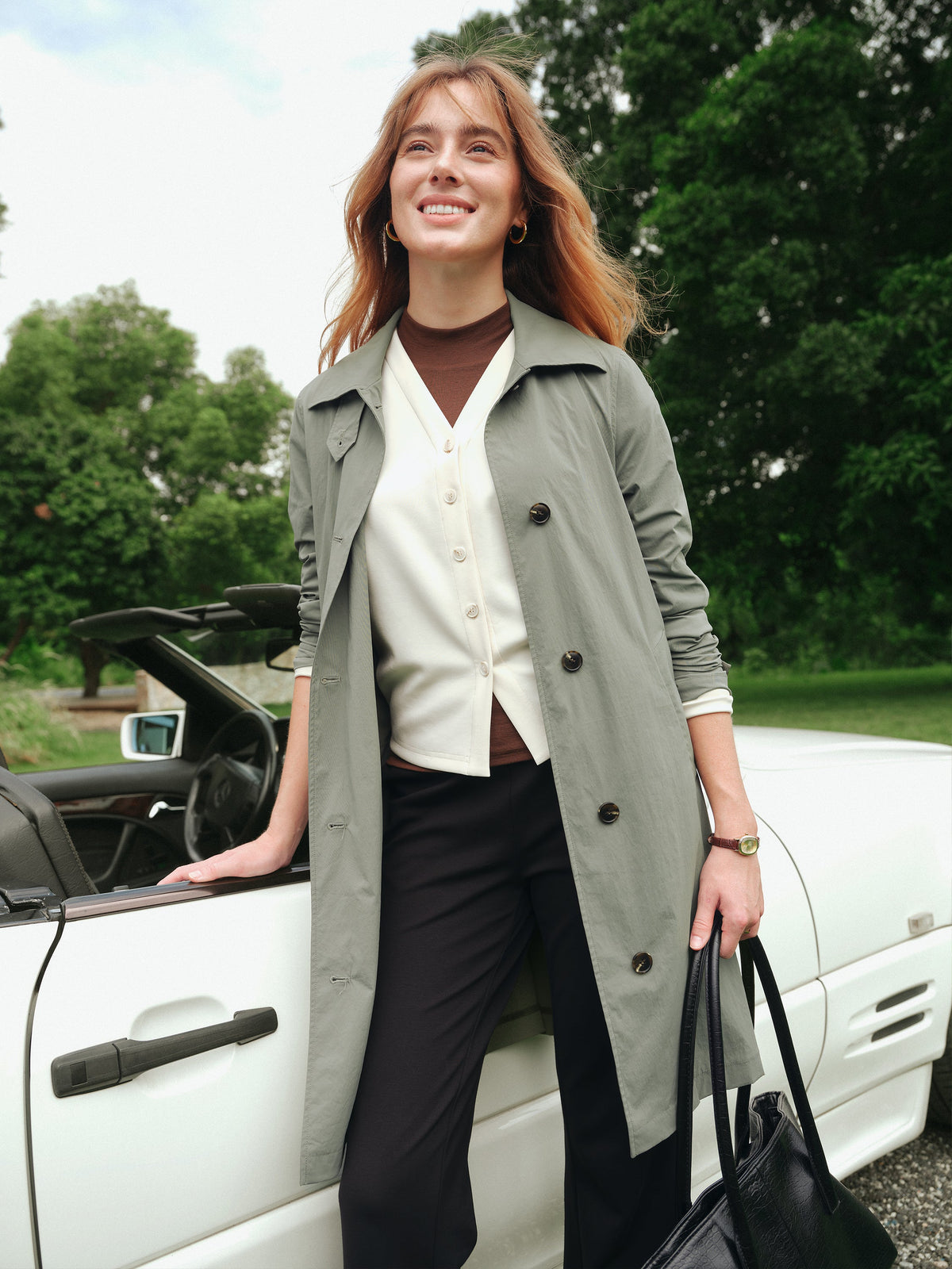 OGLmove Women's Water-Repellent Notched Collar Trench Coat
