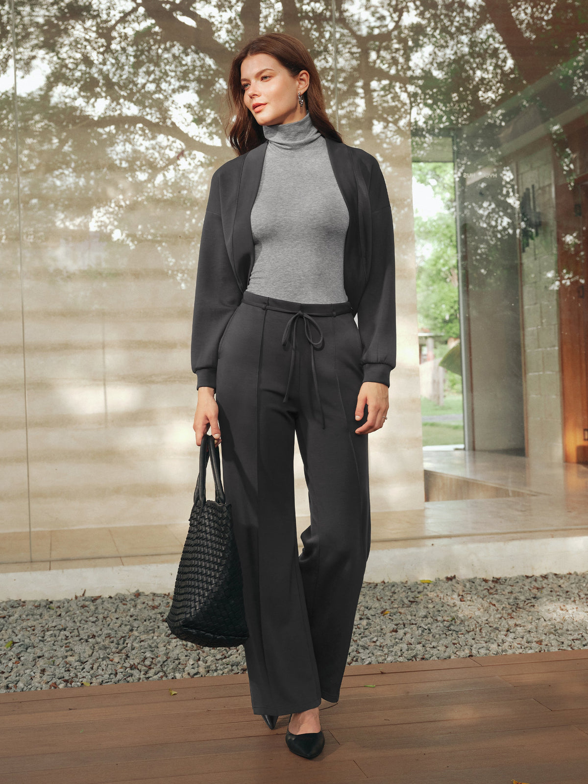 OGLmove Women's 2-Piece Cardigan and Flare Pants Set