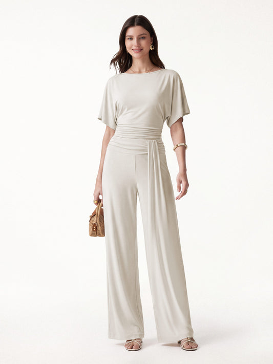 OGLmove Women's 2-Piece Boatneck Top and Wide-Leg Pants Set