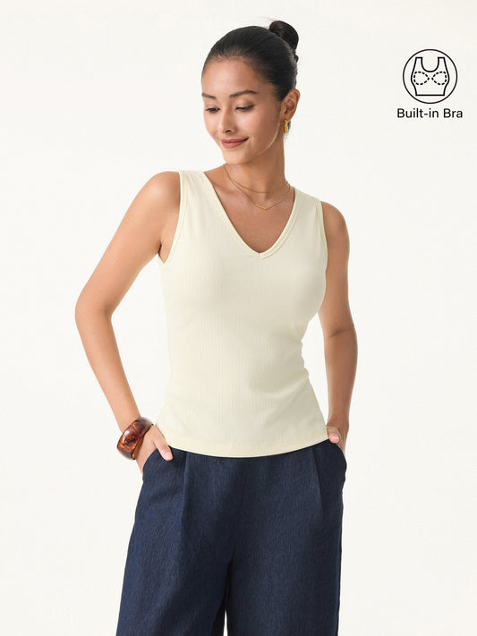 OGLmove Women's Stretch Cotton Pointelle V-Neck Bra Tank Top