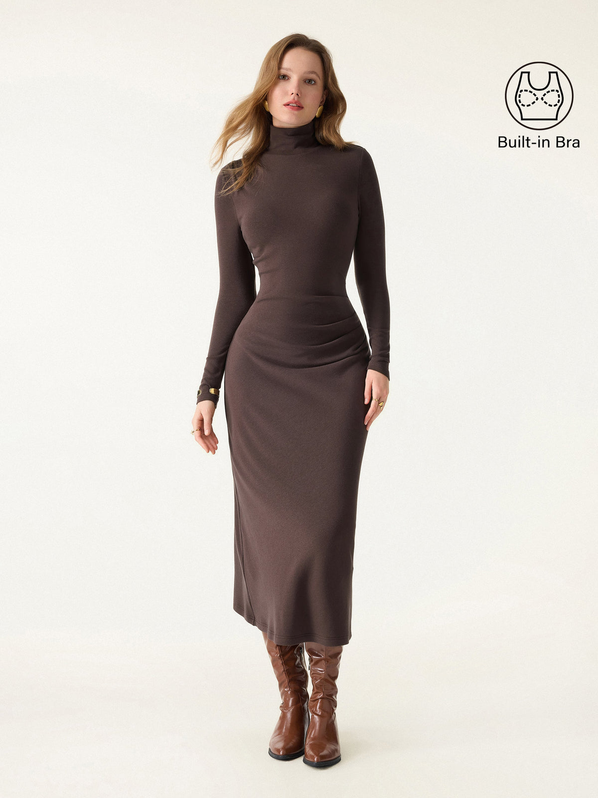 OGLmove Women's Eco-Mousse® ProWarm Turtleneck Tucked Midi Bra Dress