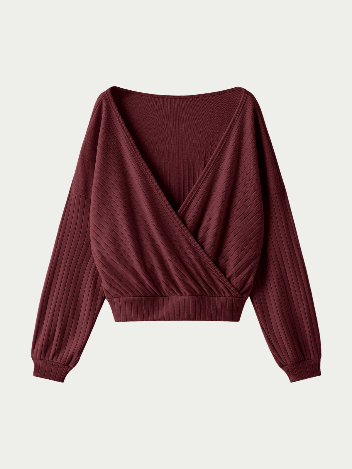 OGLmove Women's Wide Ribbed Crossover Long Sleeve Banded Hem Top