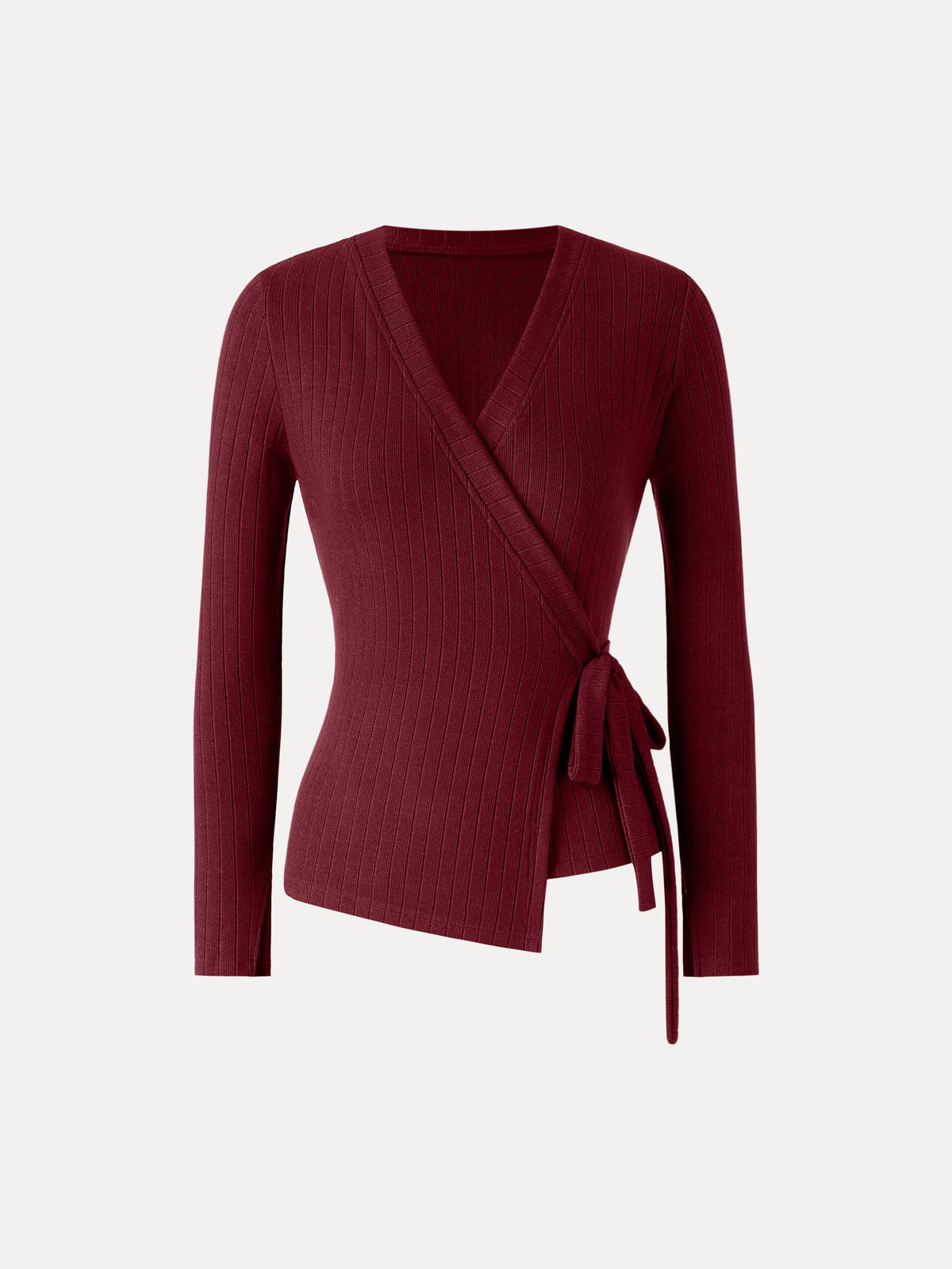 OGLmove Women's Wide Ribbed Crossover Long Sleeve Tie-Waist Top