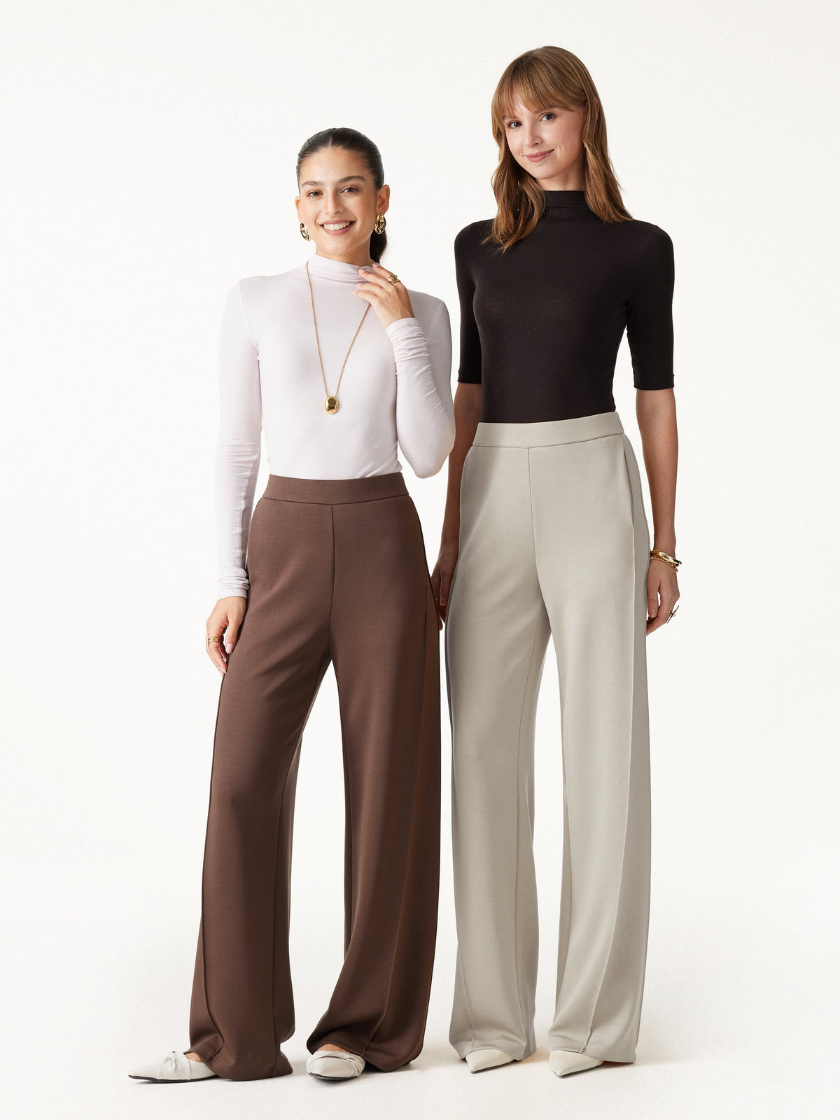 OGLmove Women's Modal Spacer Knit High-Rise Wide-Leg Pants with Pockets
