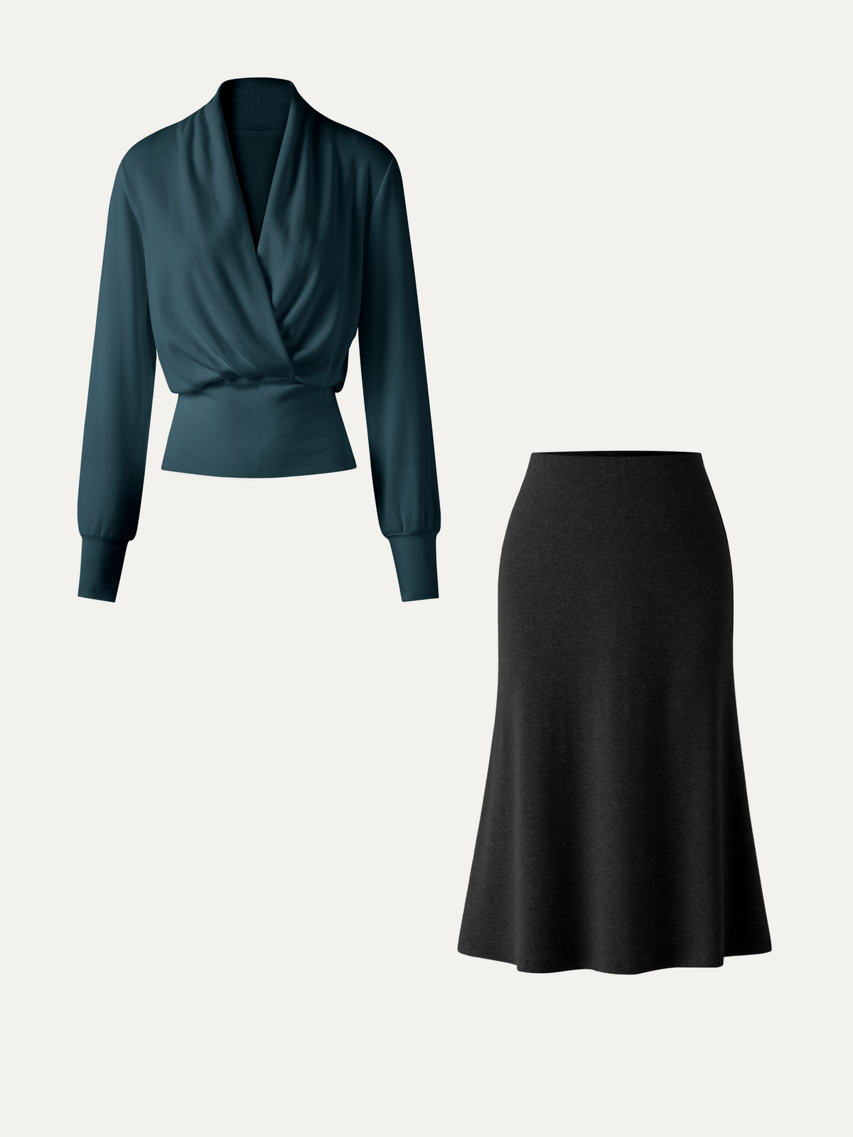 OGLmove Women's Surplice Banded Hem Top and Midi Skirt Set