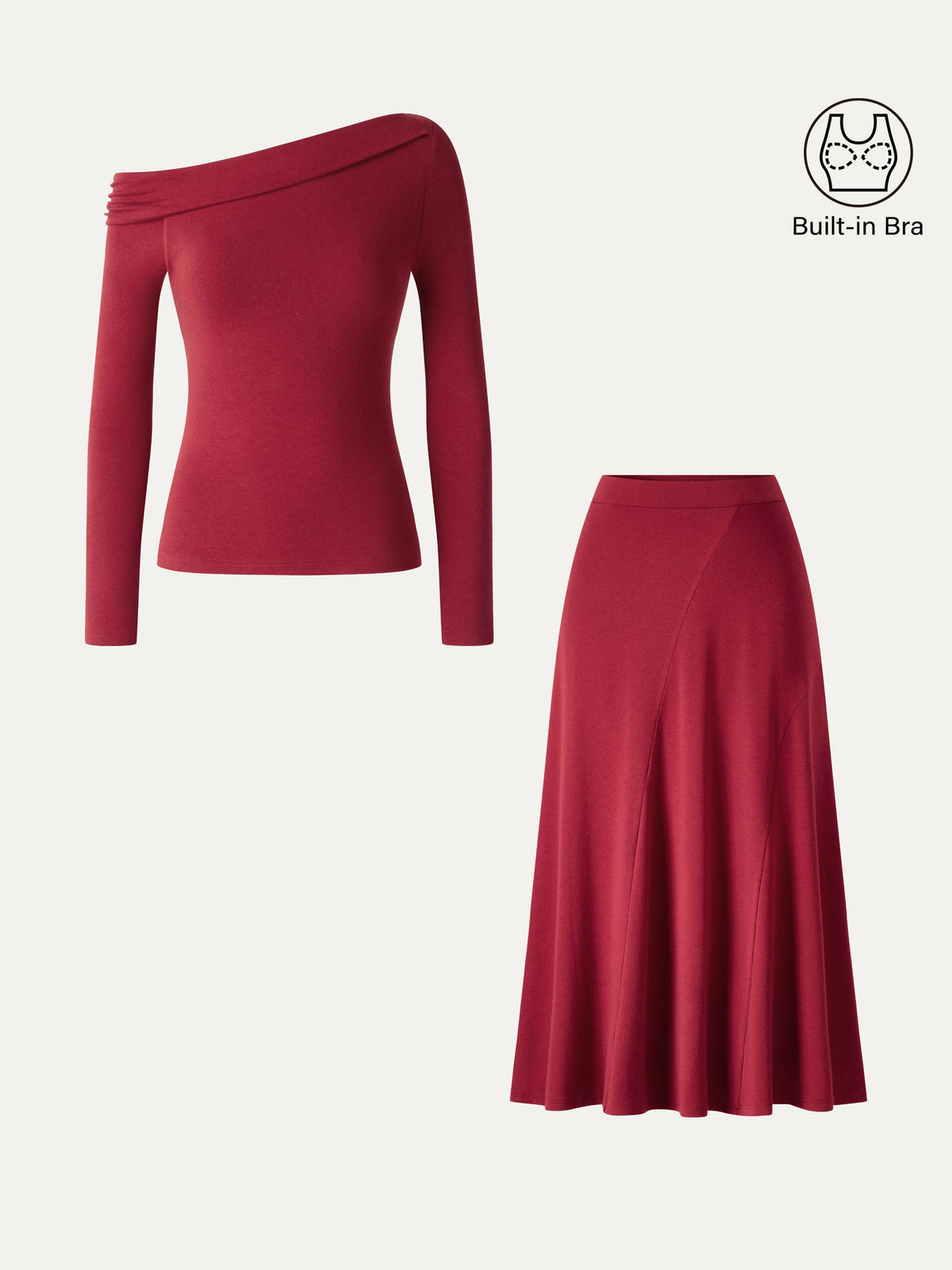 OGLmove Women's Eco-Mousse® Asymmetrical Long Sleeve Top & Midi Skirt Set