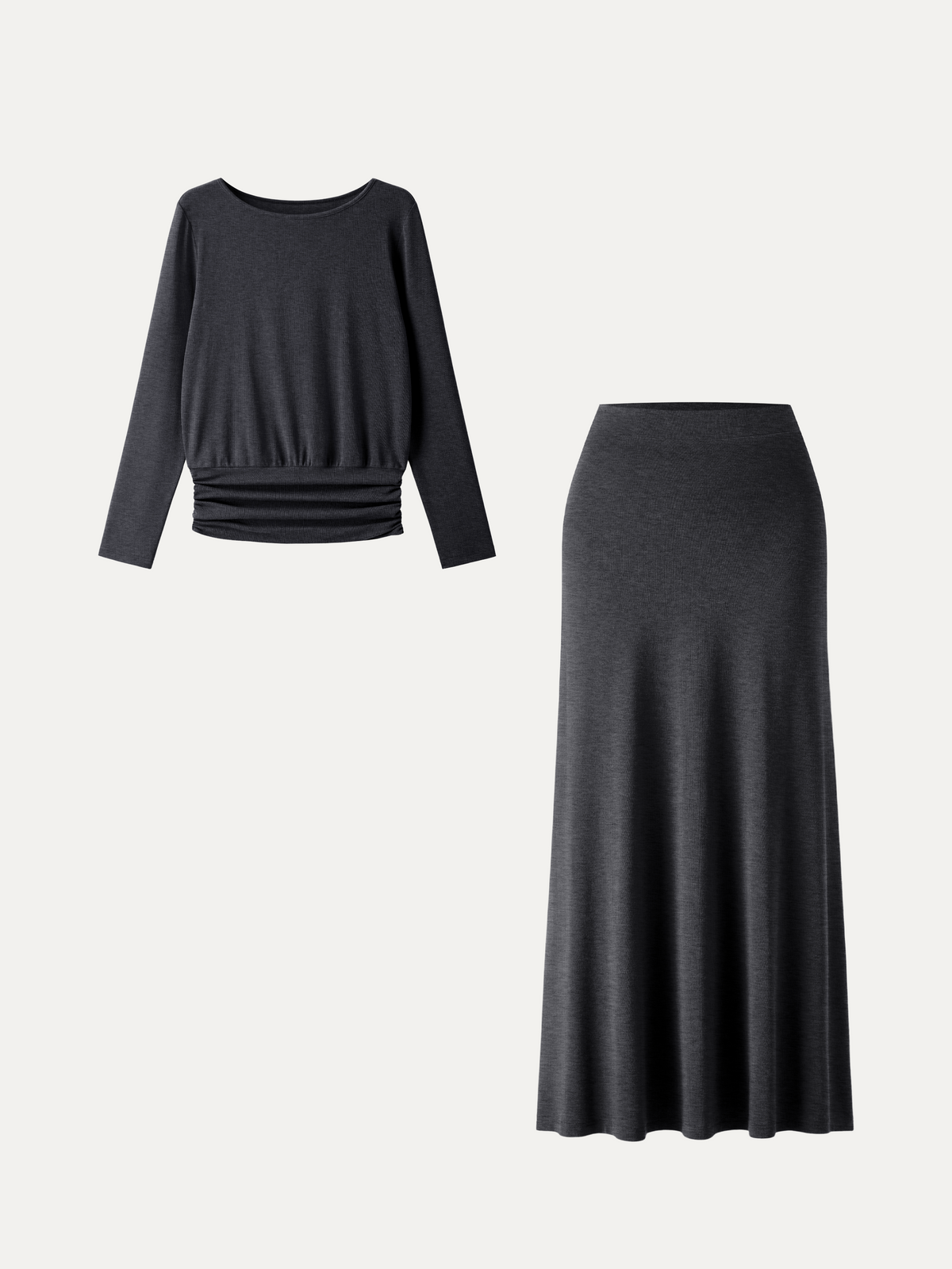 OGLmove Women's Boatneck Long Sleeve Top & Maxi Skirt Set