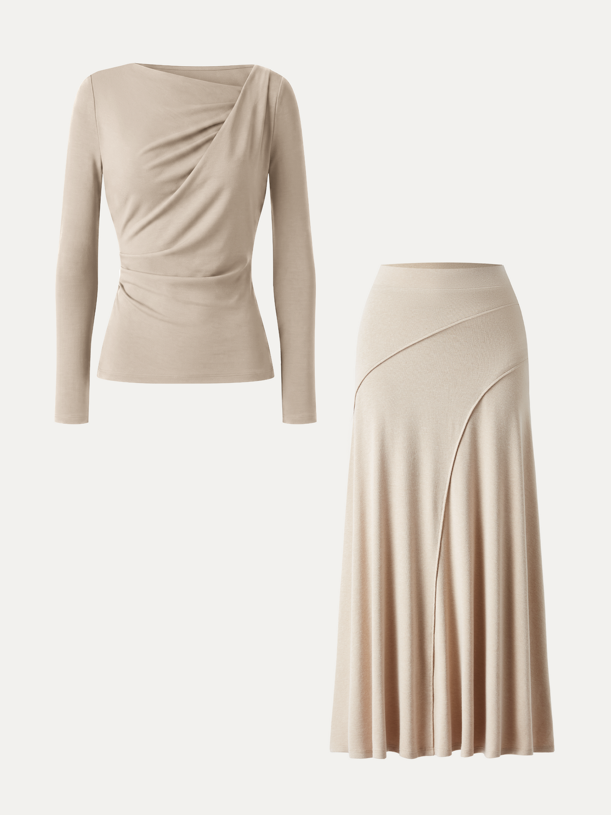 OGLmove Women's Asymmetrical Neck Long Sleeve & Midi Skirt Set