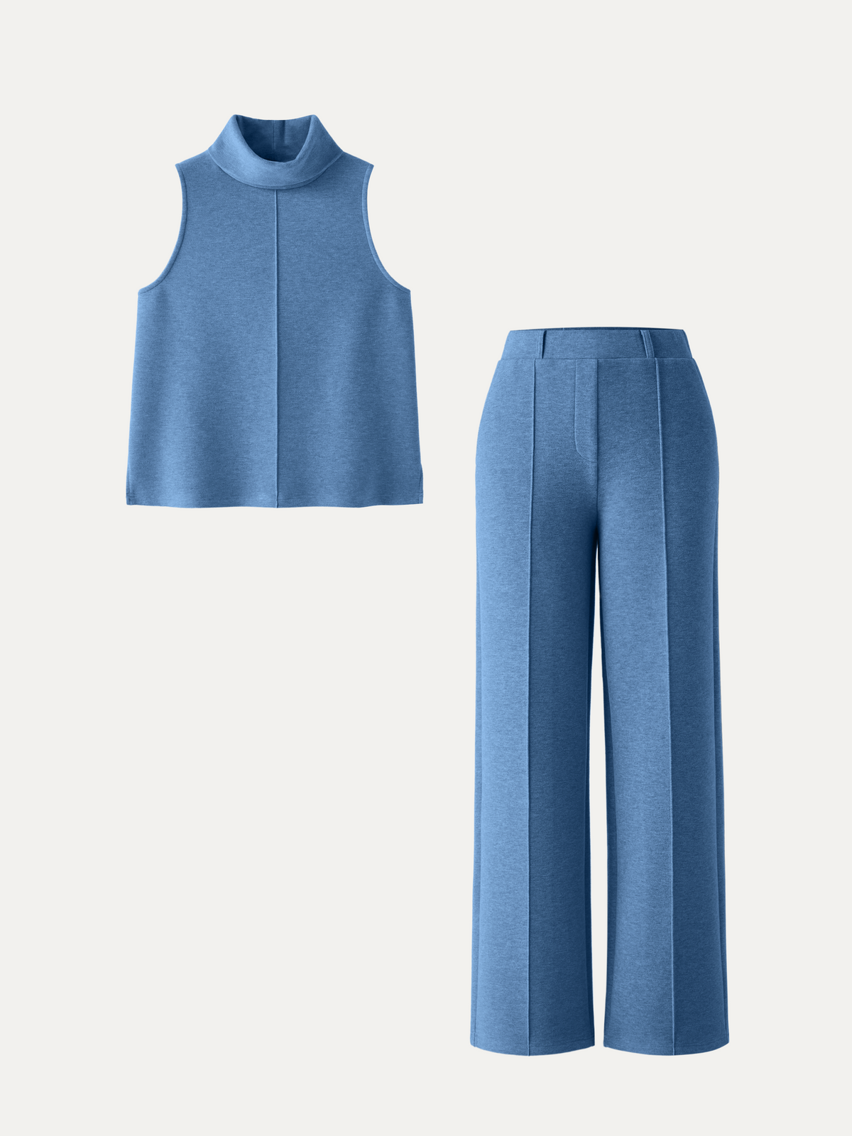 Women's Turtle Neck Split Hem Top & High Waisted Straight Leg Pant Set