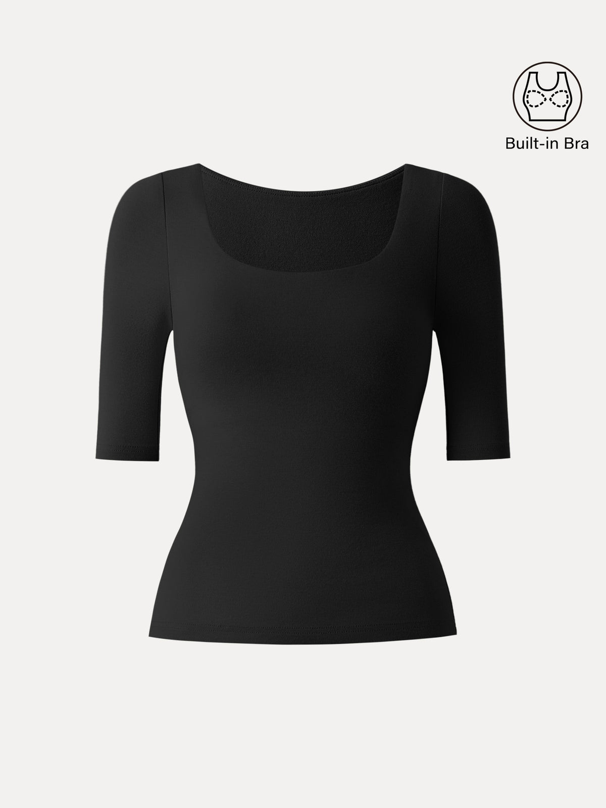 OGLmove Women's Square Neck Elbow Length Sleeve Bra Top