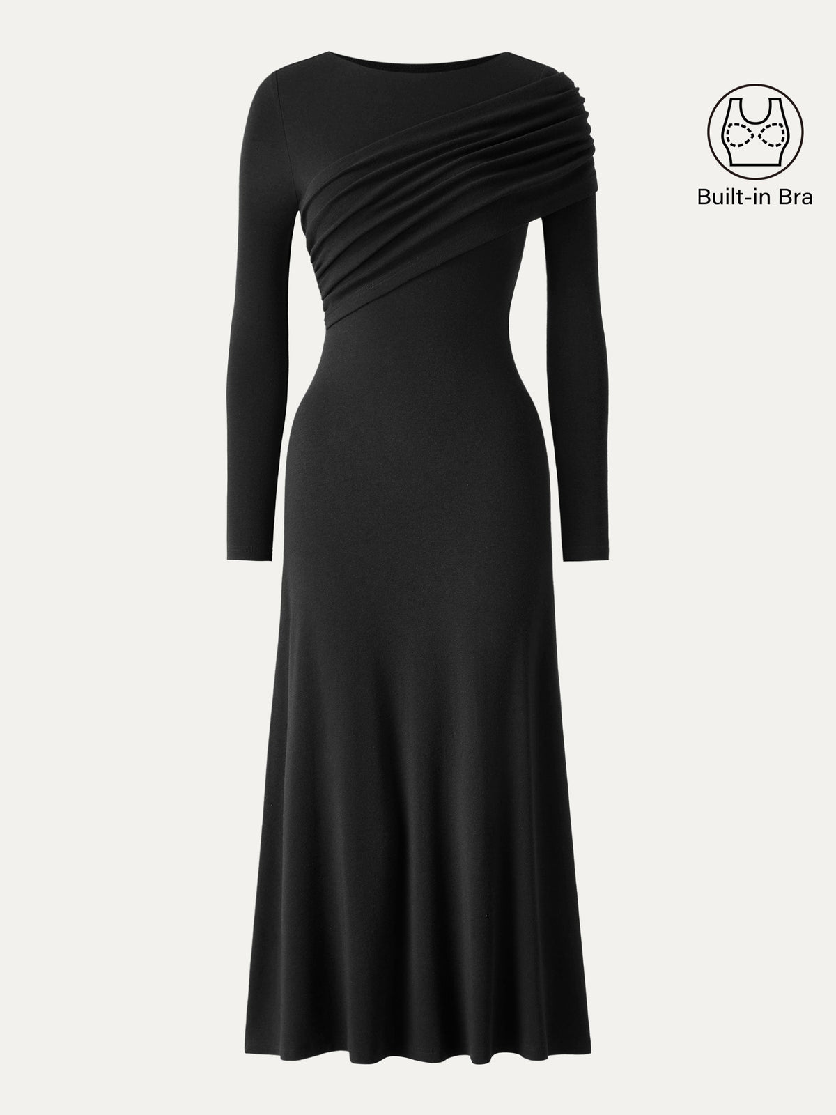 OGLmove Women's Eco-Mousse® Boatneck Ruched A-Line Midi Bra Dress