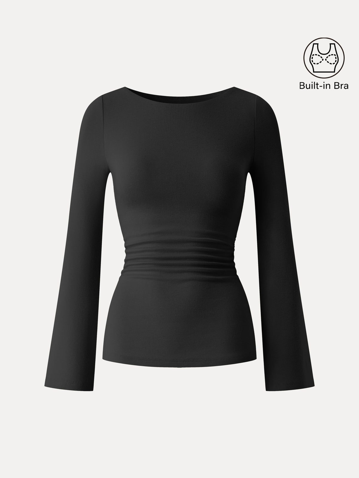 OGLmove Women's Eco-Mousse® Round Neck Bell Sleeve Ruched Bra Top