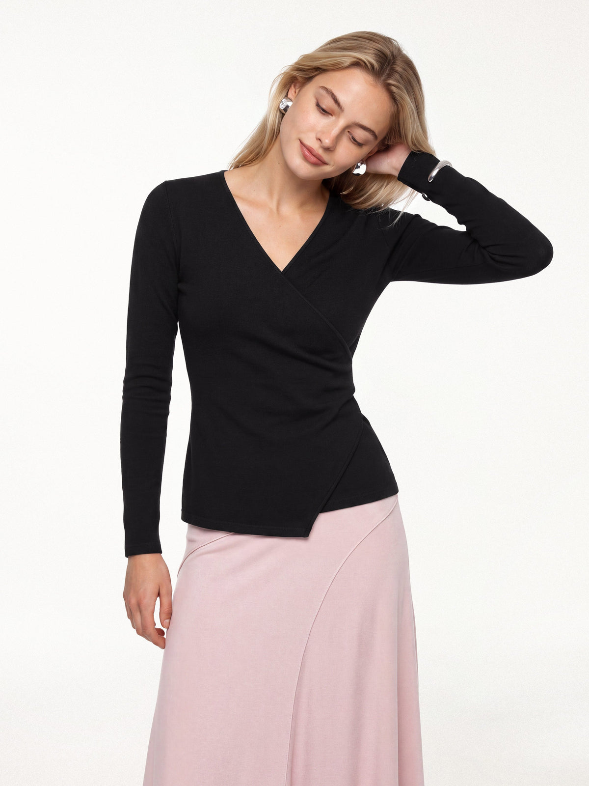 OGLmove Women's Surplice Long Sleeve Asymmetrical Hem Top