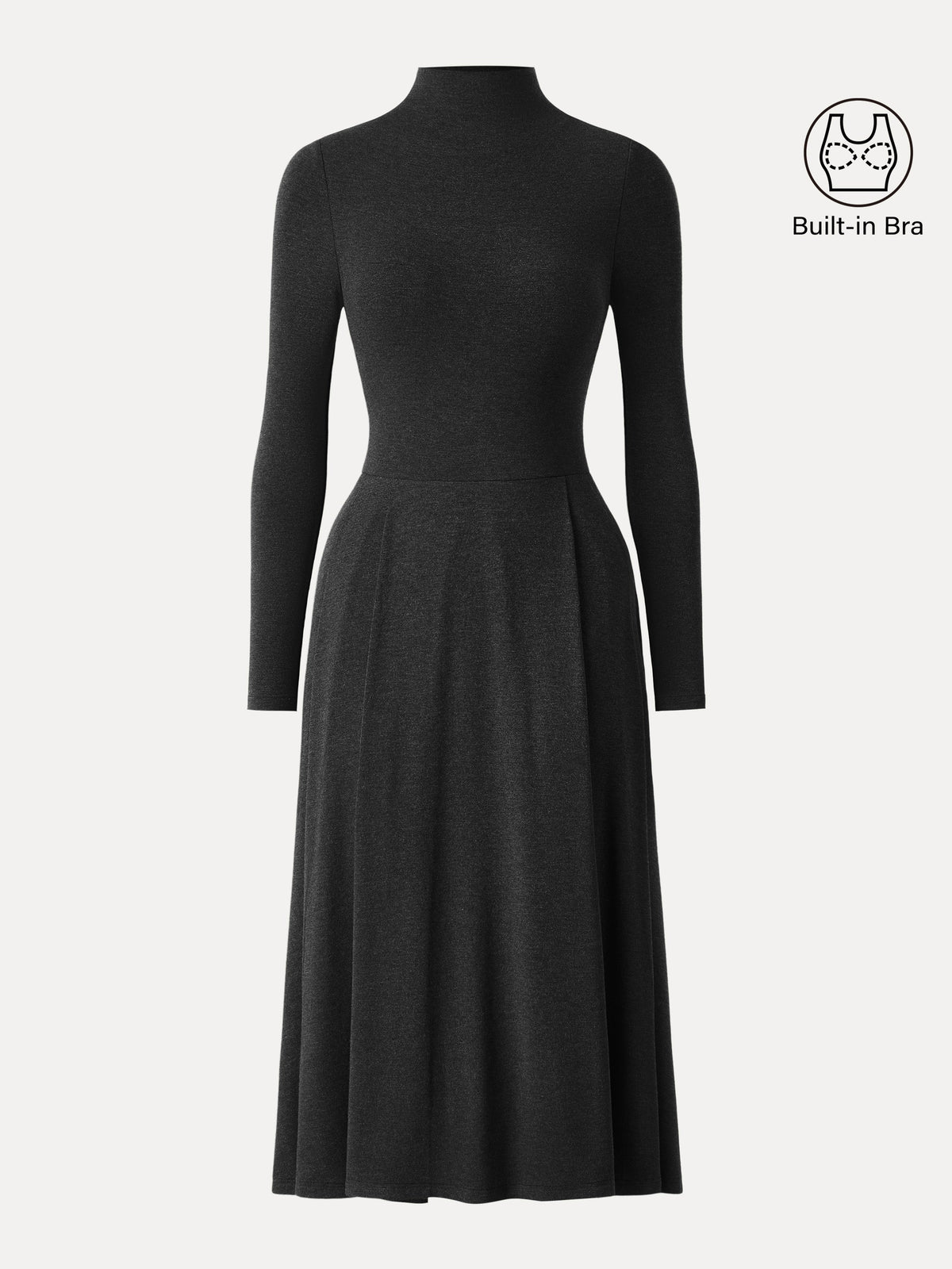 OGLmove Women's Light Warm Mockneck Pleated Midi Bra Dress with Pockets