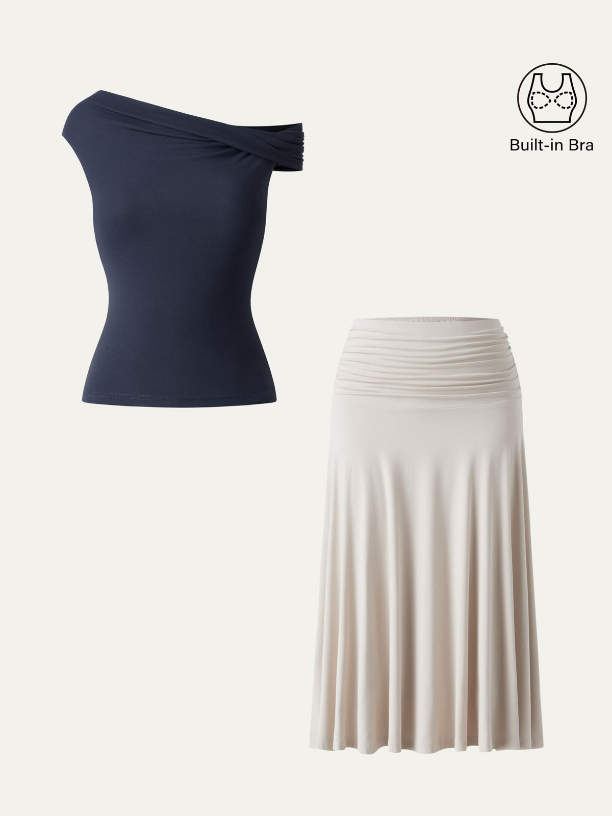 Women's 2-Piece Brami Top and Side Ruched Midi Skirt Set
