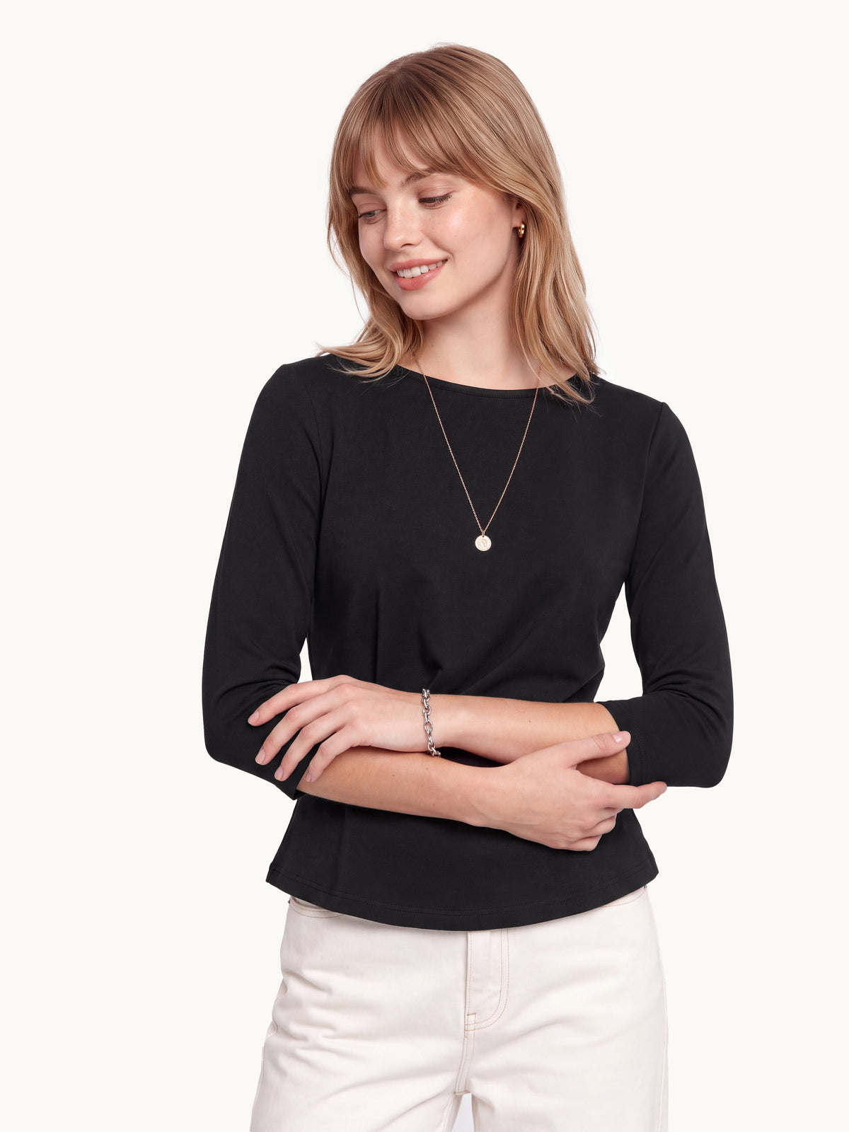 OGLmove Women's Cotton Lyocell Round Neck Tucked Top