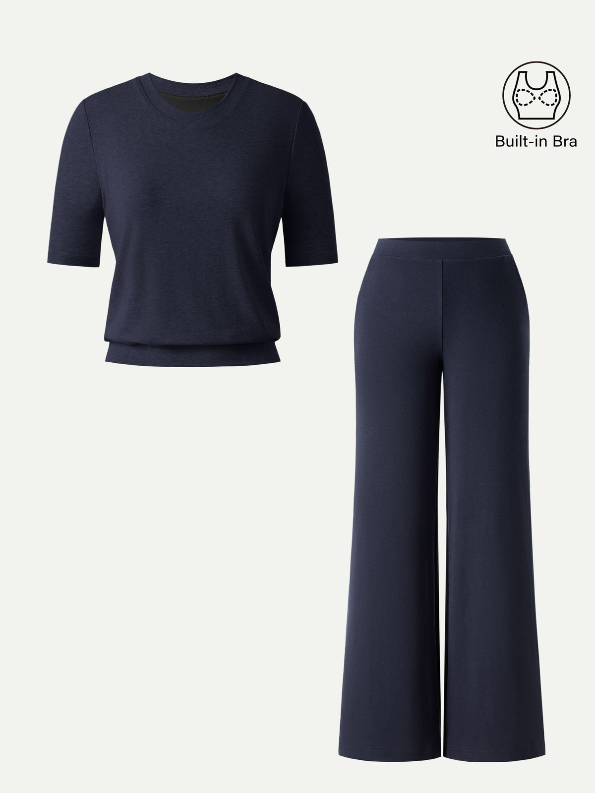 Women's Mid Rise Wide Leg Pants & Crewneck Bra Top Set
