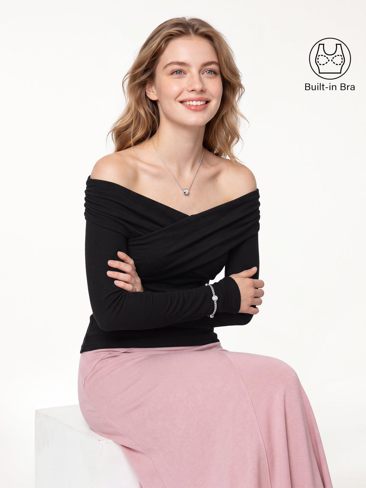 OGLmove Women's Eco-Mousse Surplice Long Sleeve Ruched Bra Top