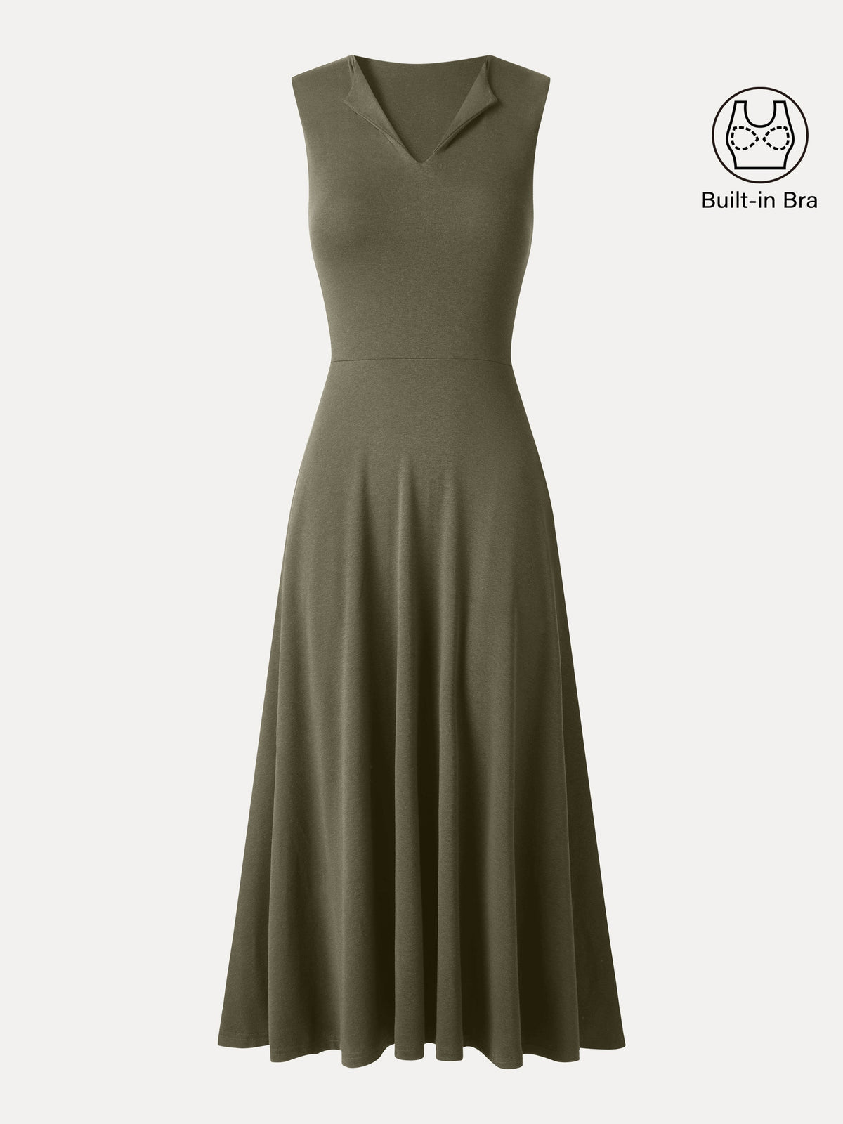 OGLmove Women's Collared V-Neck Ribbed Bra Midi Dress