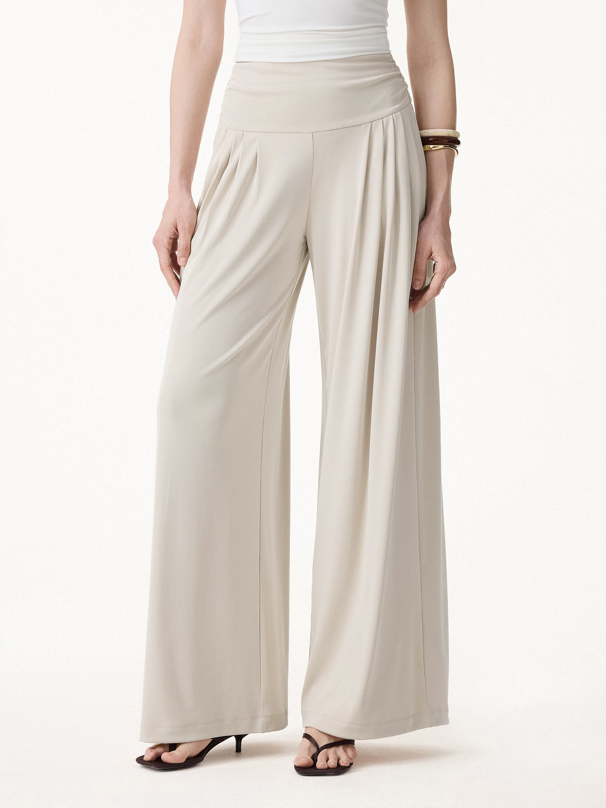 OGLmove Women's Sandwashed Flowy Tucked Palazzo Pants with Pockets