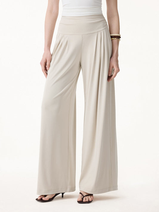 OGLmove Women's Sandwashed Flowy Tucked Palazzo Pants with Pockets