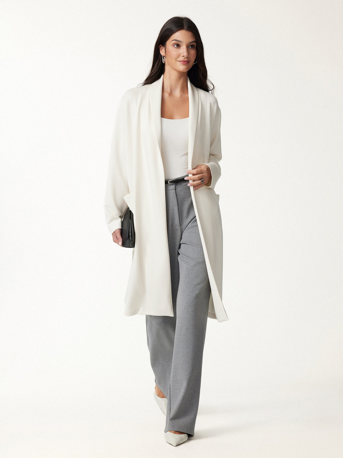OGLmove Women's Modal Spacer Knit Shawl Collar Pocketed Long Cardigan