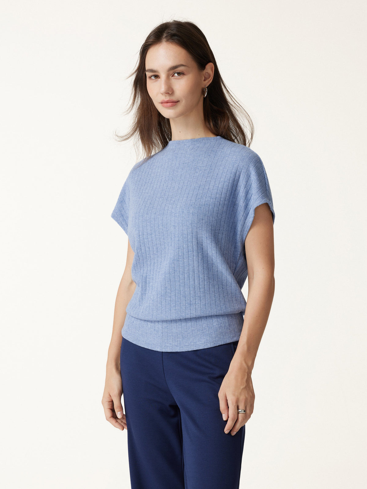 OGLmove Women's Mock Neck Cap Sleeve Banded Hem Top
