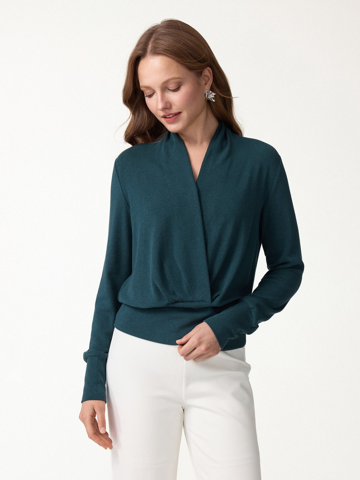 OGLmove Women's Surplice Long Sleeve Top and A-Line Skirt Set