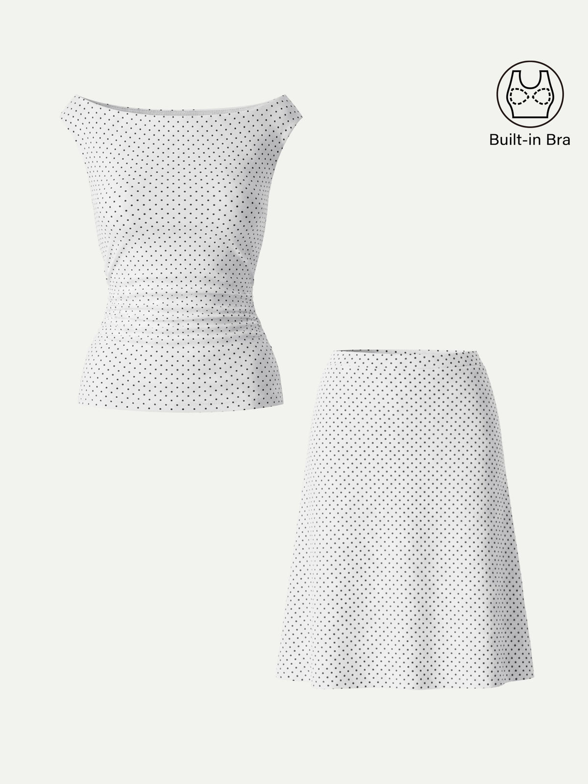 OGLmove Women's Polka Dot Boatneck Bra Top and A-Line Skirt Set