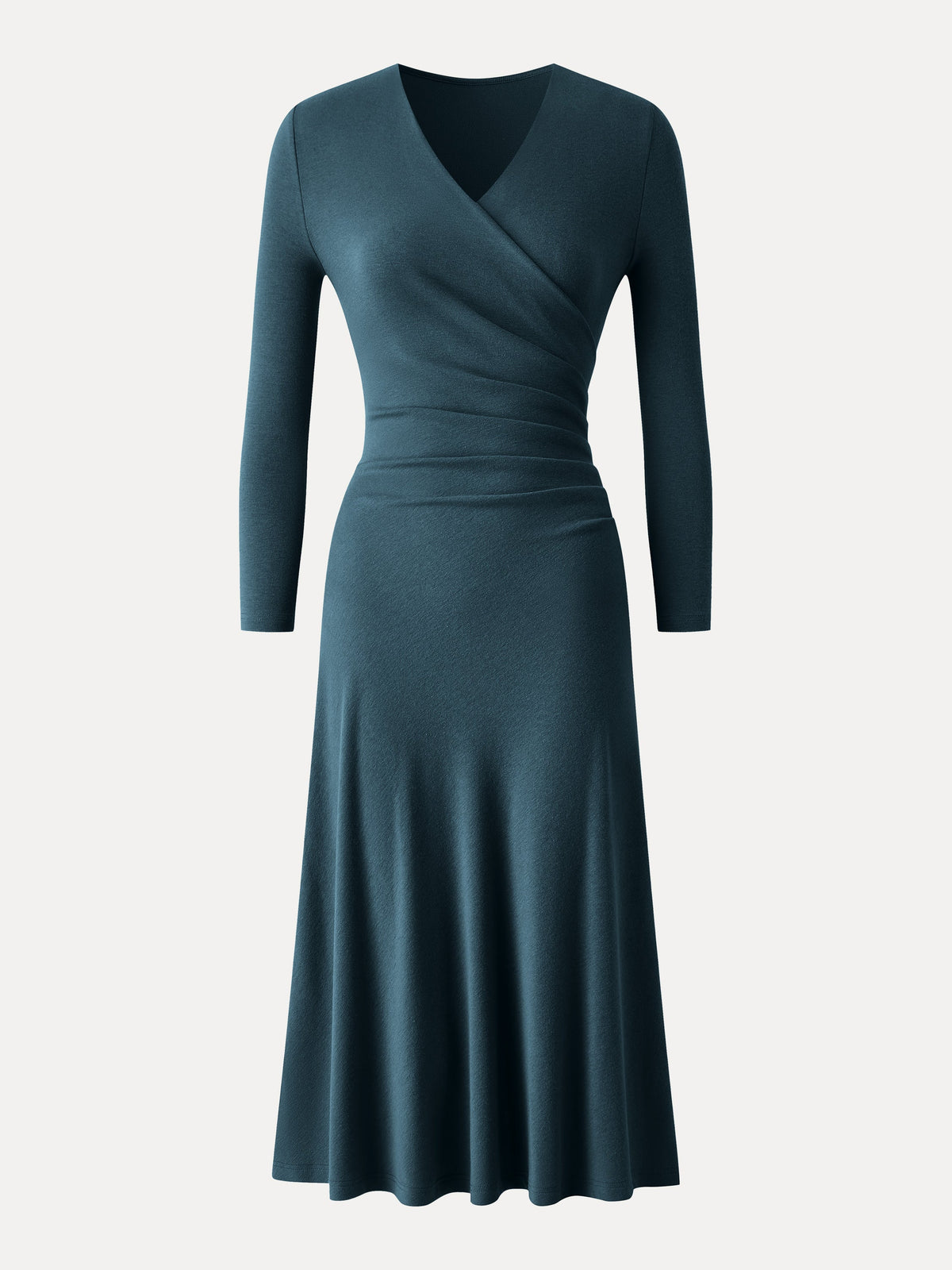 OGLmove Women's Eco-Mousse® Surplice 3/4 Sleeve Side-Tuck Midi Dress