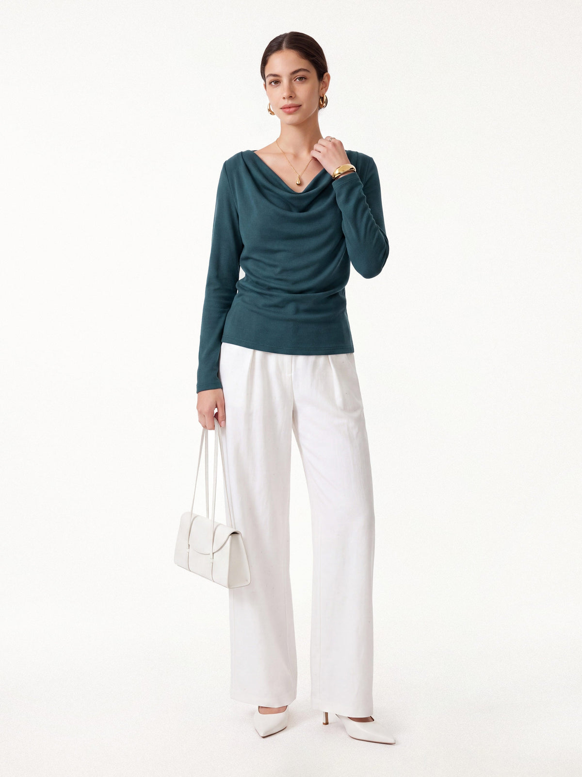OGLmove Women's Cowl Neck Long Sleeve Draped Top