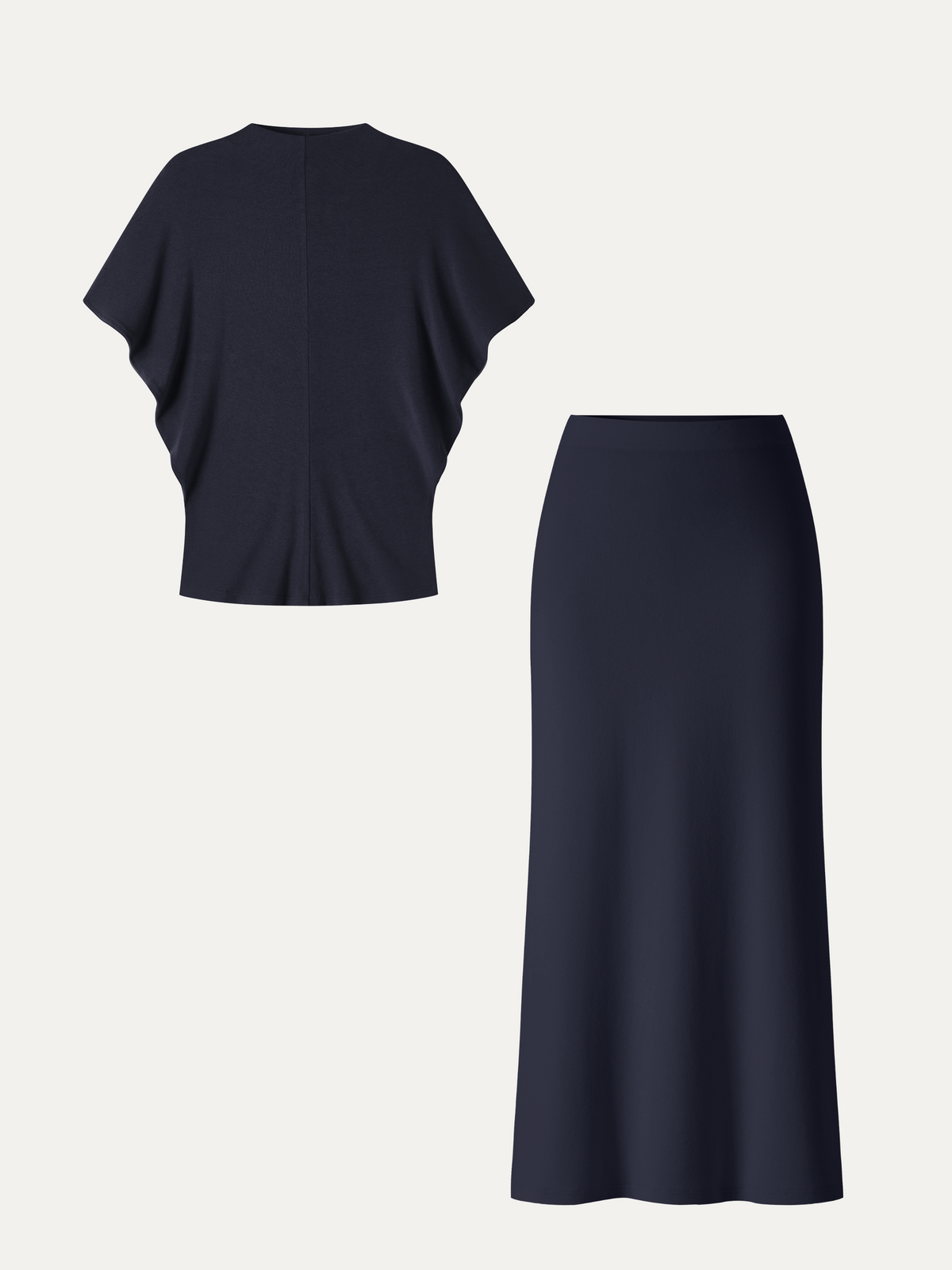 OGLmove Women's Mock Neck Cap Sleeve Seamed Top & Mid-Rise Column Midi Skirt Set