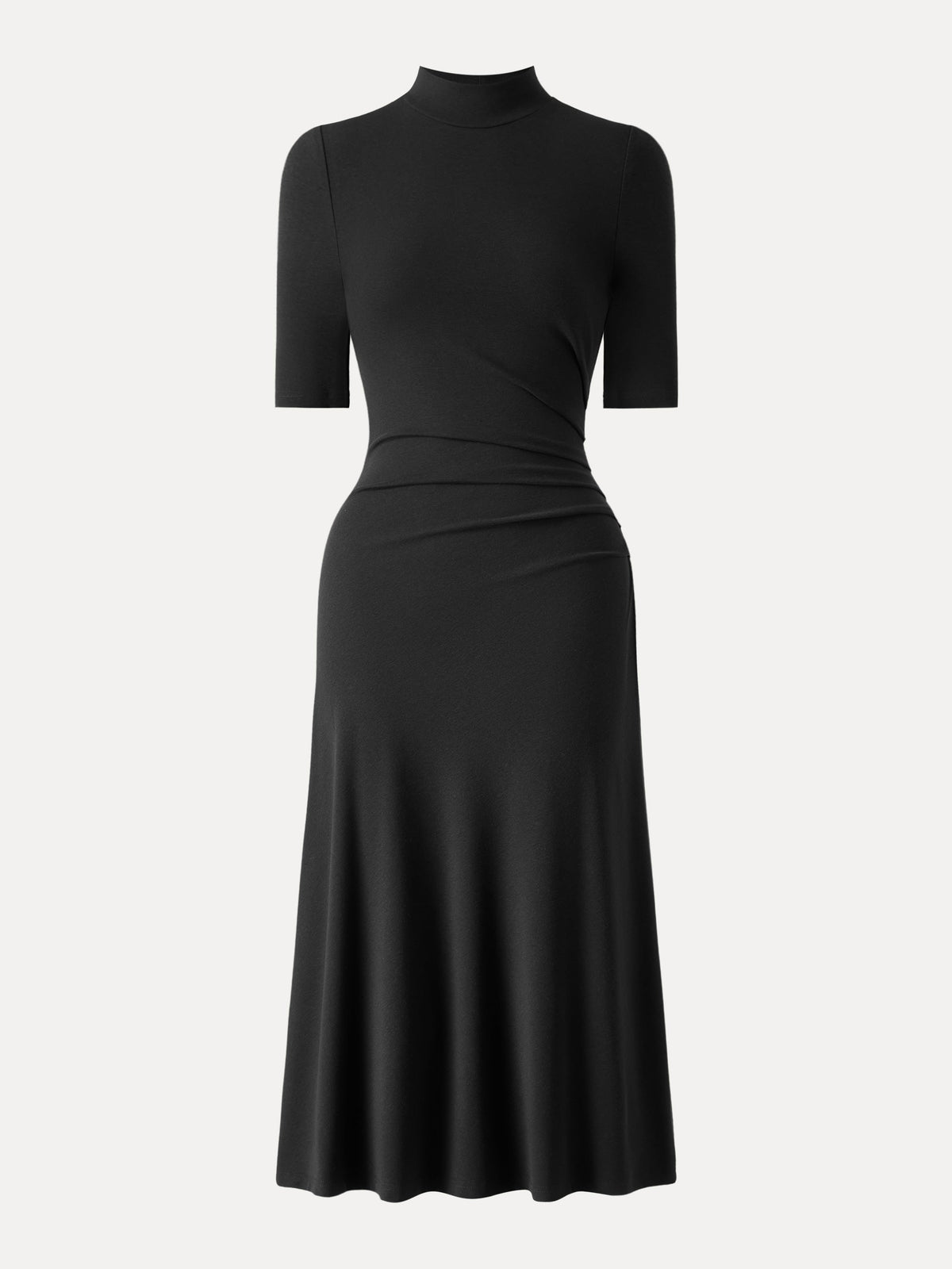 OGLmove Women's Cotton Blend Mock Neck Tucked A-Line Midi Dress