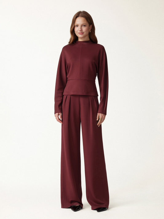 OGLmove Women's 2-Piece Mock Neck Top and Wide-Leg Pant Set
