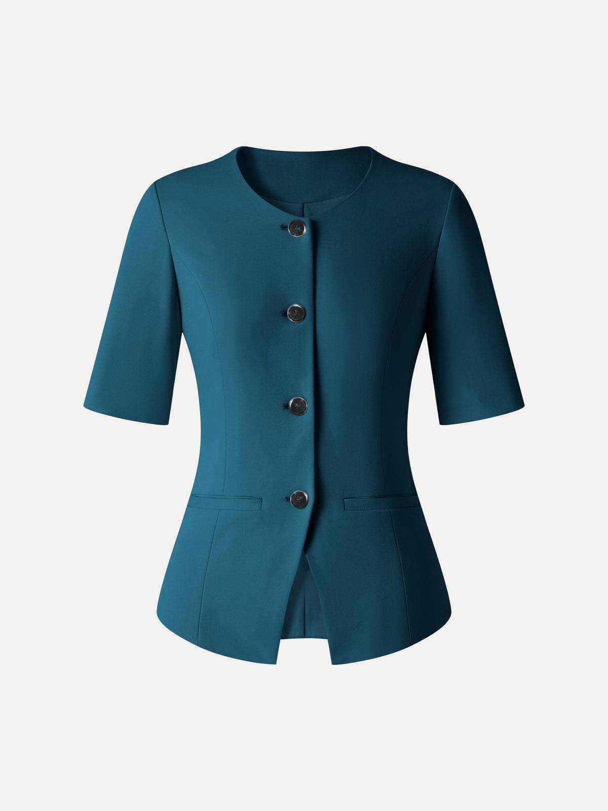 OGLmove Women's Ponte Round Neck Elbow Sleeve Jacket with Pockets