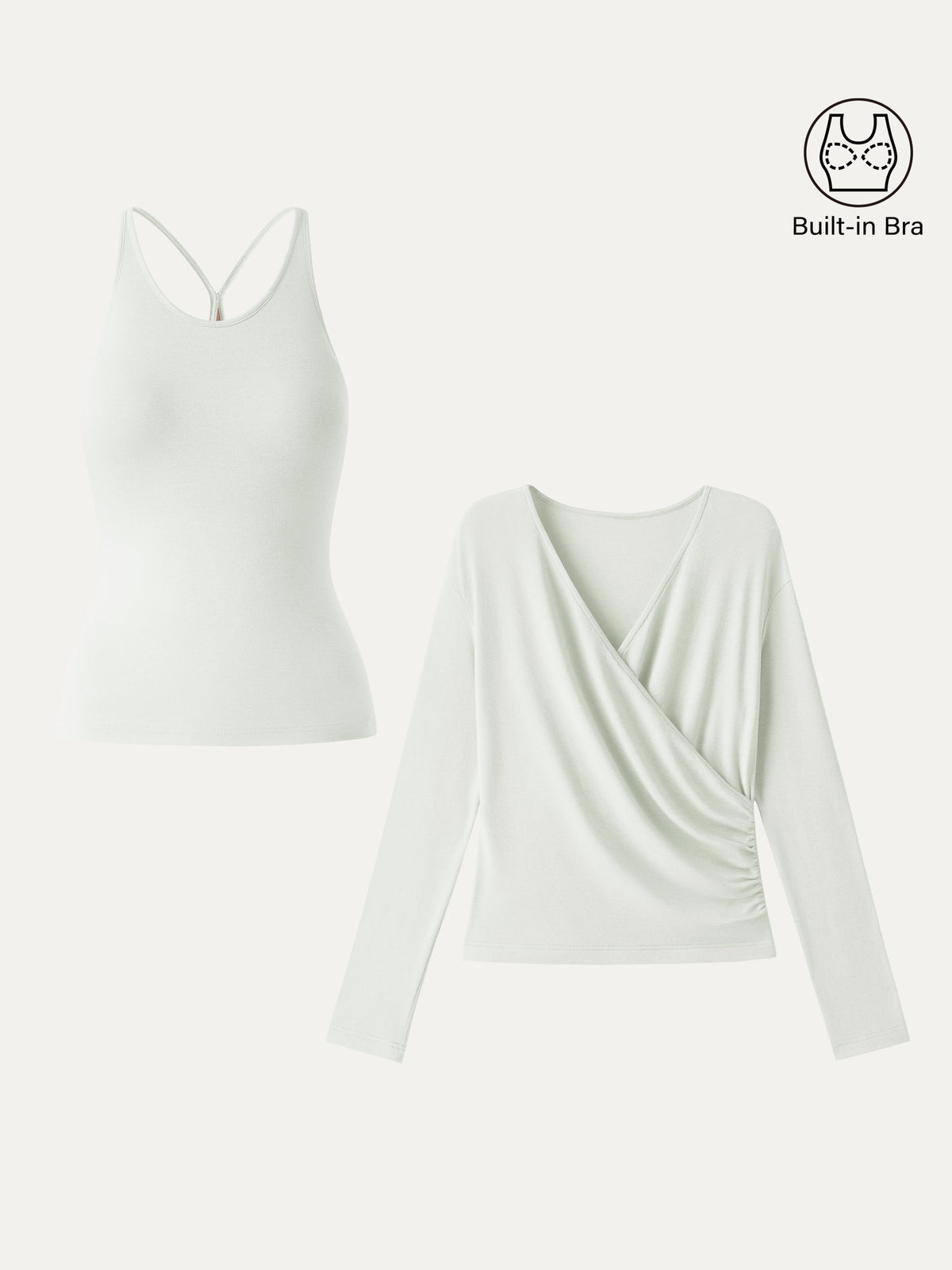 OGLmove Women's Eco-MiYaMoon Cashmere Cami and Surplice Ruched Top Set
